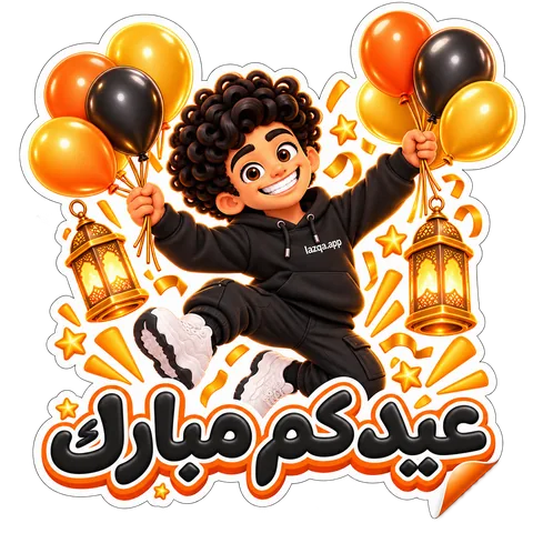 استيكر لشخصية لزقة ومكتوب عليه «عيدكم مبارك»