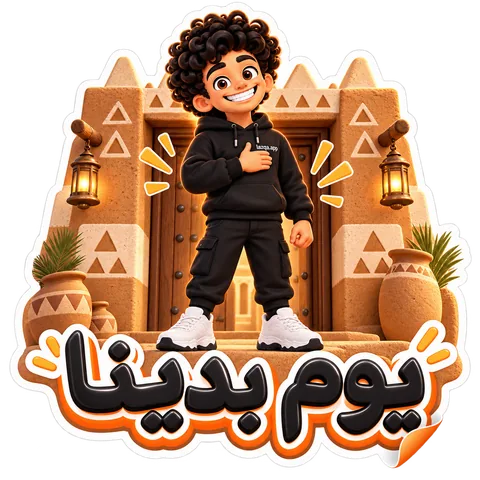 Sticker of the Lazqa character reading “The day we began” in Arabic